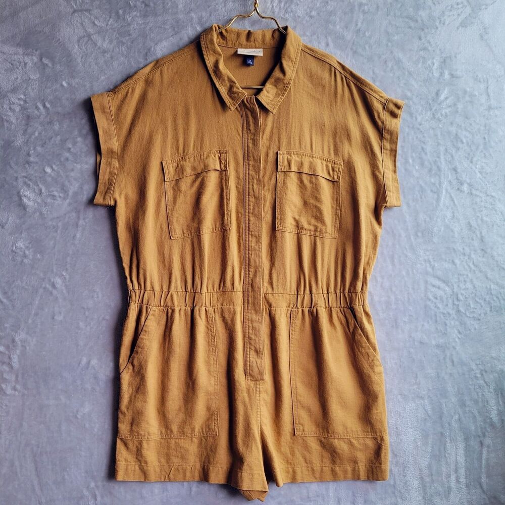 Universal Thread Brown Linen Blend Romper Size 16 Utility Gardening Workwear